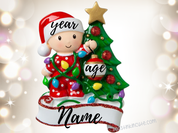 Red Decorating Tree Personalized Christmas Ornament