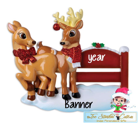 Snowy Reindeer Couple Personalized Christmas Ornament