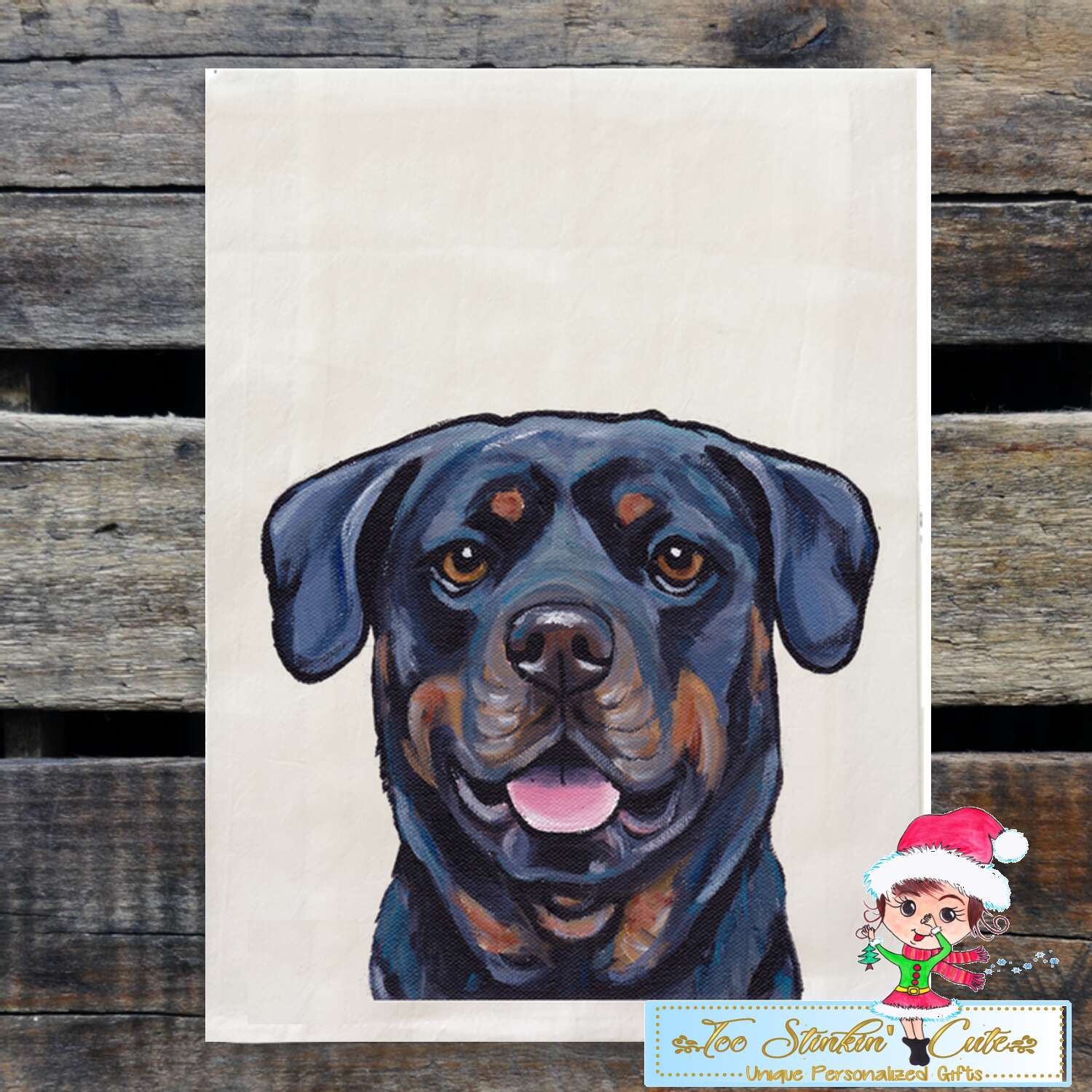 Set of 2 Rottweiler Dog Flour Sack Towel/ Tea Towel