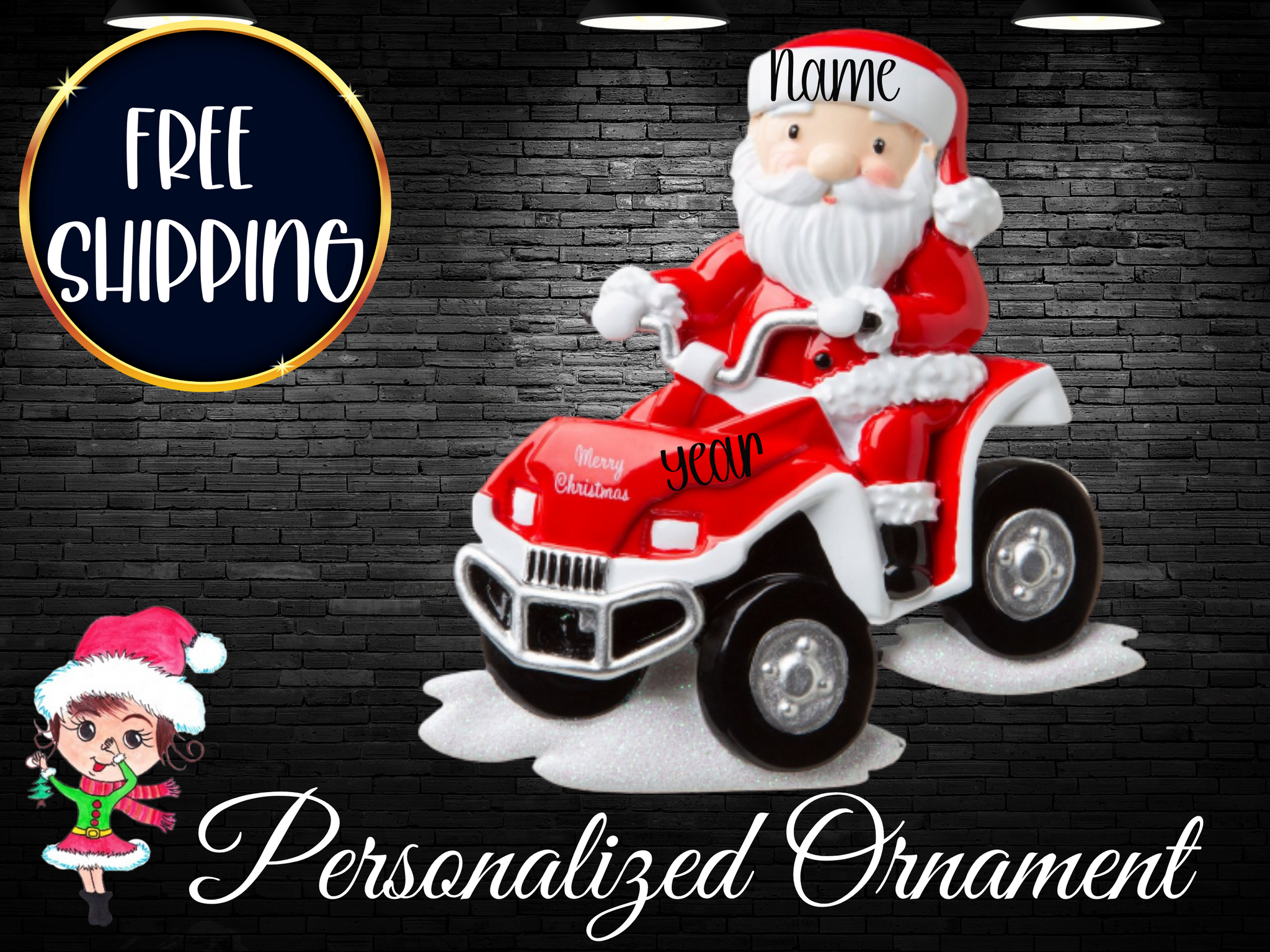 Santa Claus Four Wheeler Ornament,ATV Ornament,Personalized Christmas Ornament,4 Wheeler Ornament,Santa Ornament,Christmas ATV Ornament