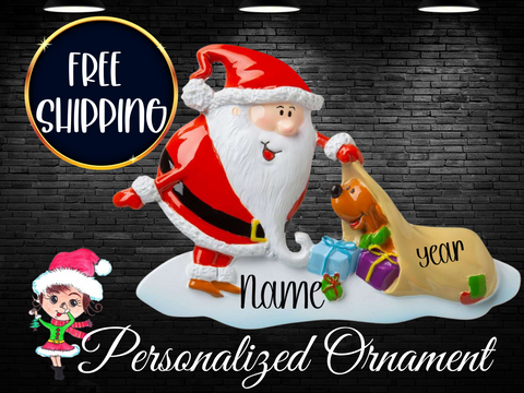 Santa with Dog Ornament,Personalized Christmas Ornament,Custom Santa Ornament,Personalized Santa Claus Oranment,Childrens Ornament
