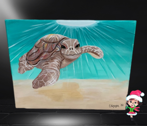 Sea Turtle Hand Painted Acrylic on Canvas Artwork By Cassandra