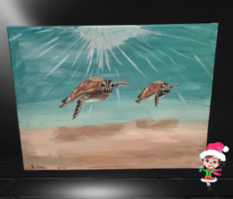 Sea Turtles Hand Painted Acrylic on Canvas Artwork By Kohlie
