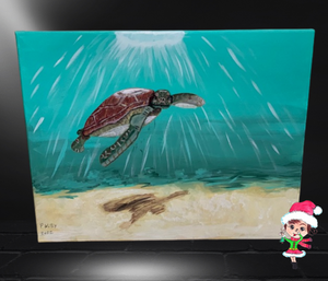Sea Turtle Hand Painted Acrylic on Canvas Artwork By Phillip