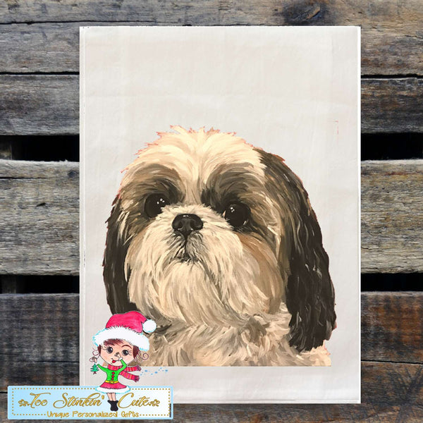 Set of 2 Shih Tzu Dog Flour Sack Towel/ Tea Towel