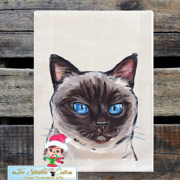 Set of 2 Siamese Cat Flour Sack Towel/ Tea Towel