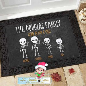 Personalized Halloween Skeleton Family Doormat Rug + Free Shipping/ Fall/ Pumpkin/ Scary/ Witch/ Floormat