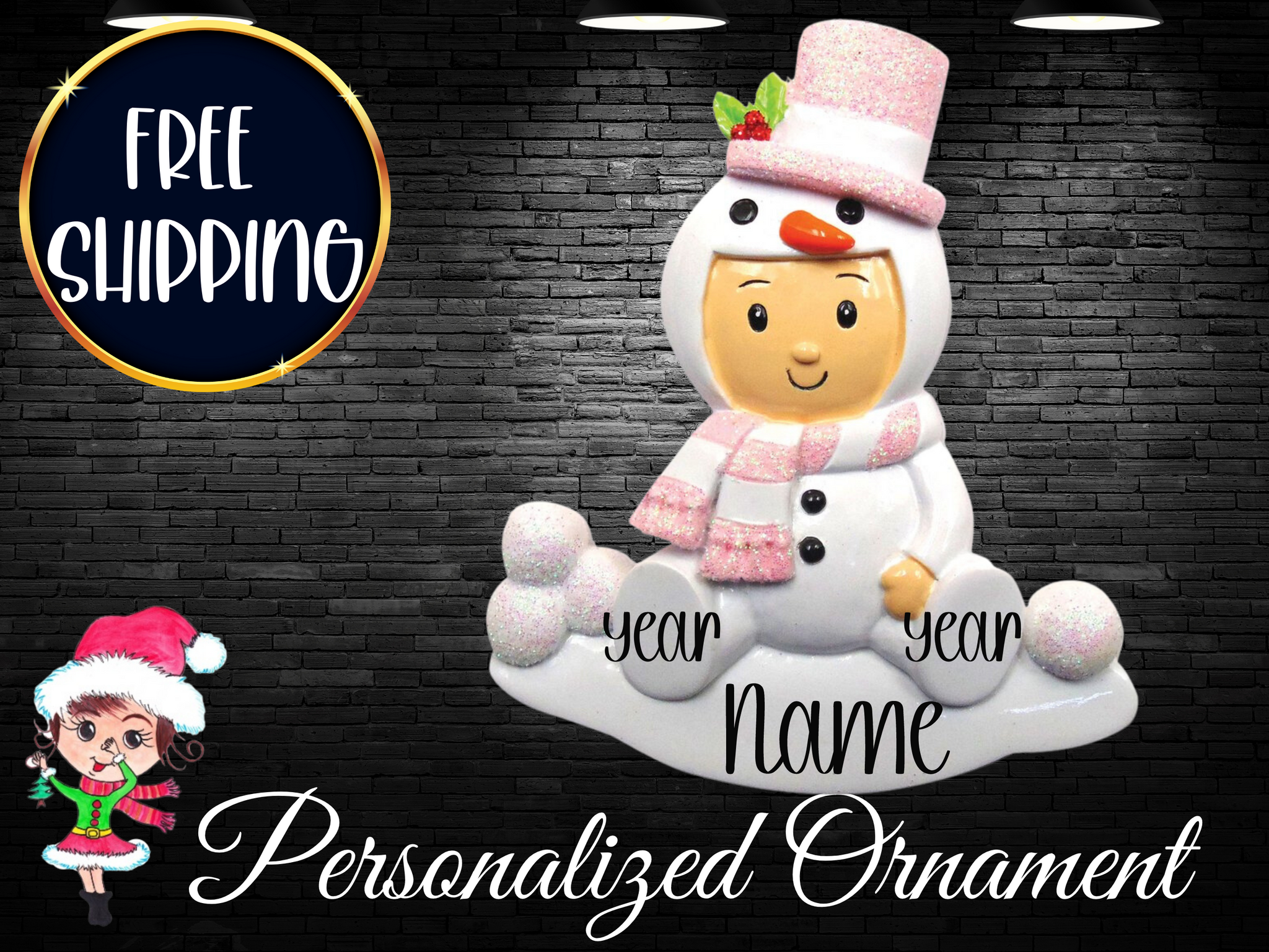 Custom Girl Snowman Ornament,Personalized Girl Snowbaby,Baby Ornament,Baby's First, Baby's 1st,Snowman Baby,Baby Girl Christmas Ornament