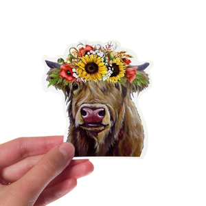 Sunflower Highland Cow Sticker