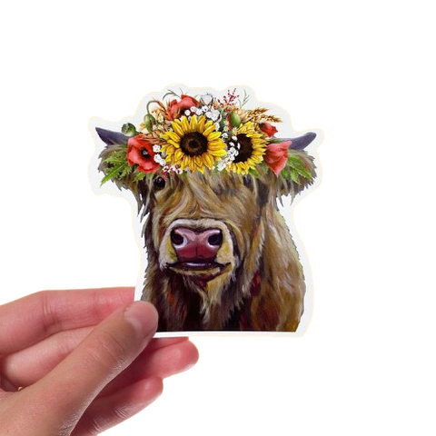 Sunflower Highland Cow Sticker