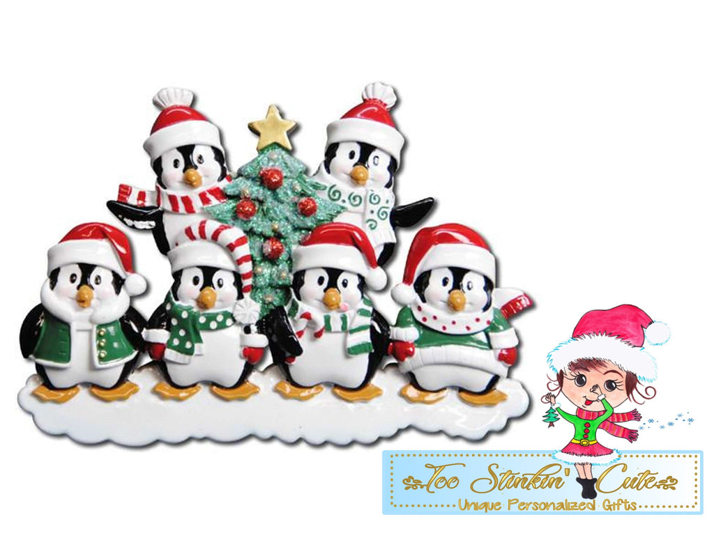 Personalized Christmas Table Topper Penguin Tree Family of 6 – Too Stinkin'  Cute