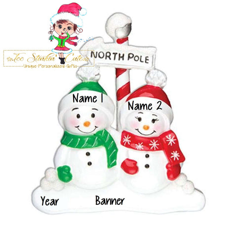 Personalized Christmas Table Topper North Pole Snowman Family of 2