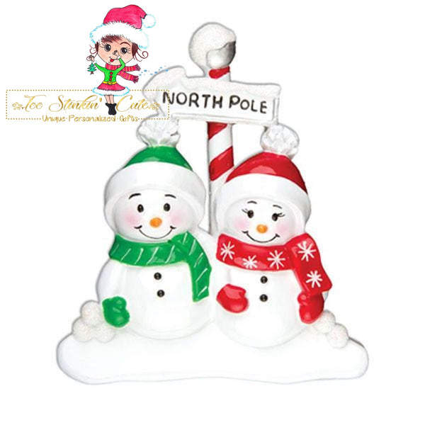 Personalized Christmas Table Topper North Pole Snowman Family of 2