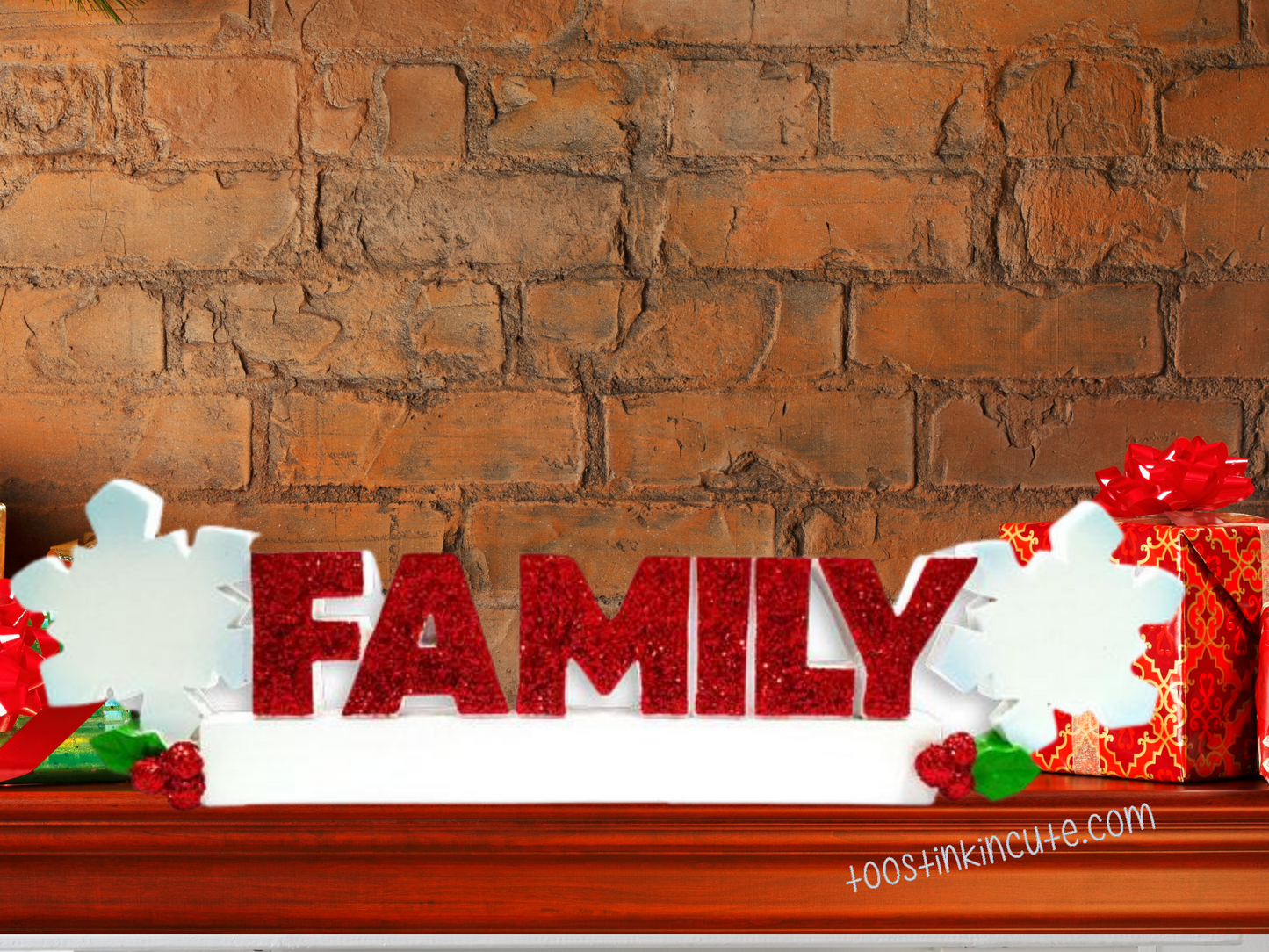 Table Topper Snowflake Family of 2 Personalized Christmas Table Topper