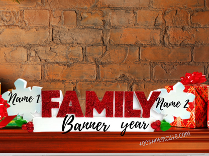 Table Topper Snowflake Family of 2 Personalized Christmas Table Topper
