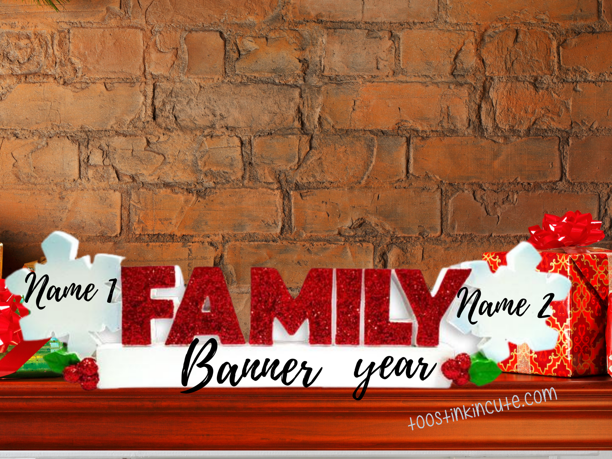 Table Topper Snowflake Family of 2 Personalized Christmas Table Topper