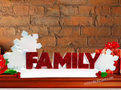 Table Topper Snowflake Family of 3 Personalized Christmas Table Topper