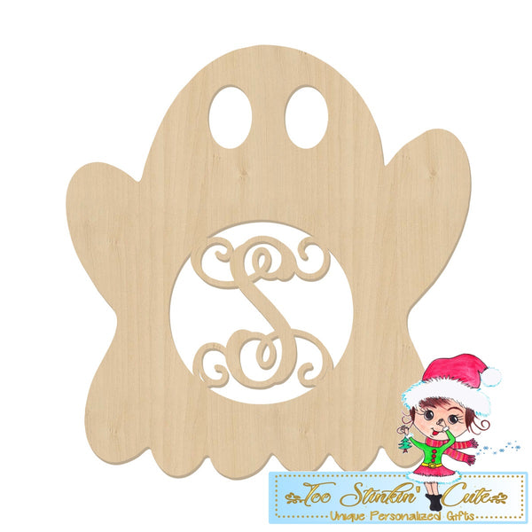 Unfinished Ghost Monogram Birch Wood Decor 16" L x 18" H