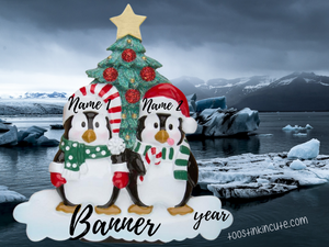 Winter Penguin Tree Family of 2 Personalized Christmas Ornament