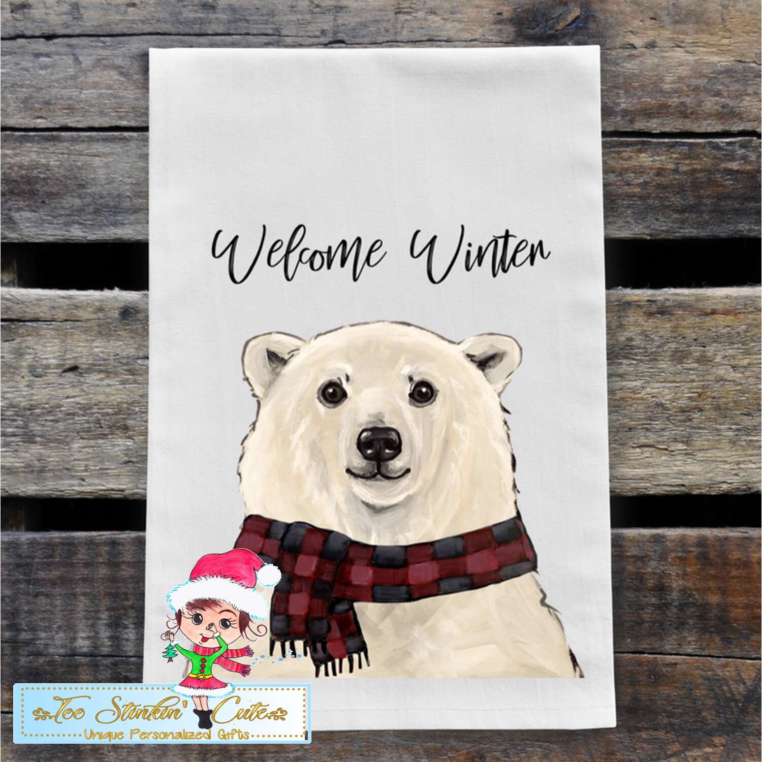 Winter Polar Bear Flour Sack Towel/ Tea Towel