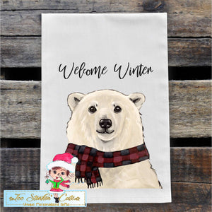 Winter Polar Bear Flour Sack Towel/ Tea Towel