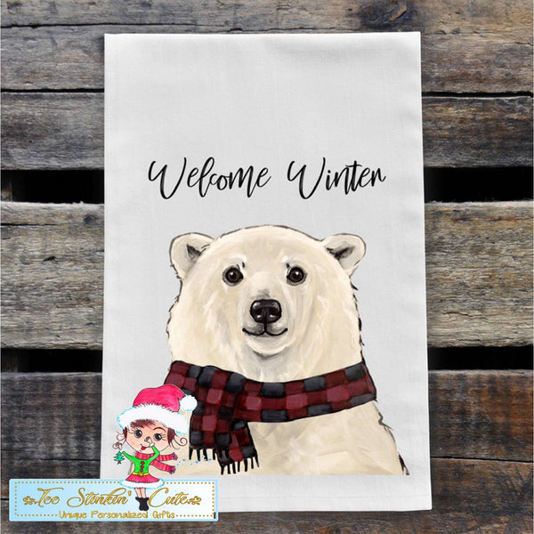 Winter Polar Bear Flour Sack Towel/ Tea Towel