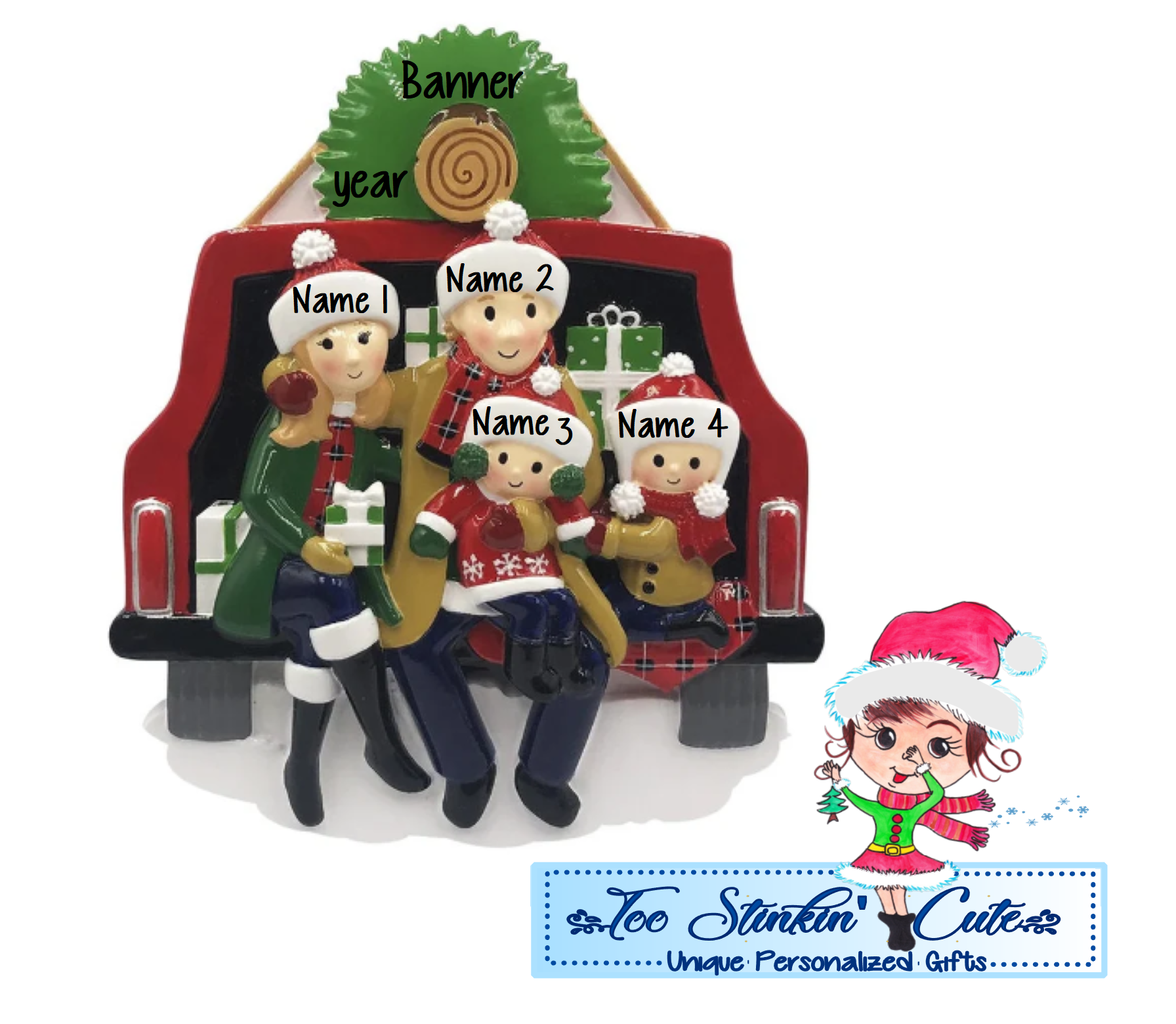 Christmas Tree Family of 4 Personalized Christmas Ornament|Family Ornament|Christmas Tree Ornament|Cut Tree Lot|Family Christmas Tree