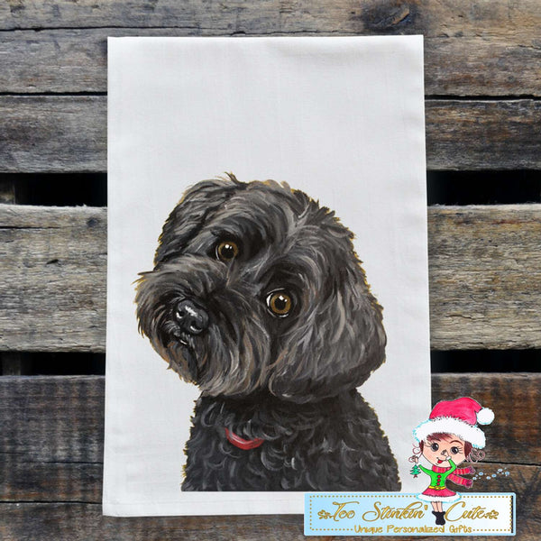 Set of 2 Yorkie Poo Dog Flour Sack Towel/ Tea Towel