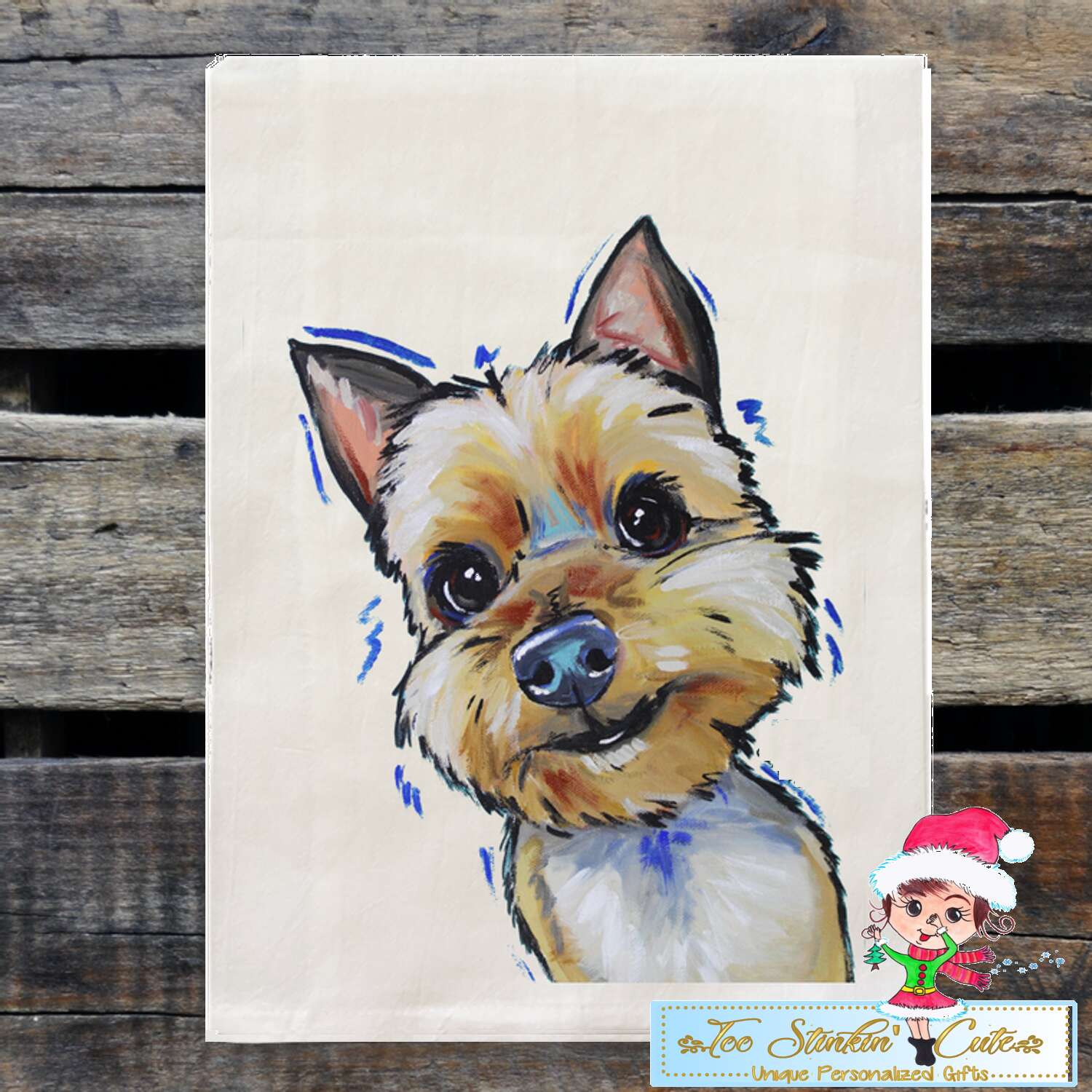 Set of 2 Yorkshire Terrier Dog Flour Sack Towel/ Tea Towel