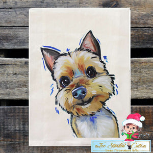 Set of 2 Yorkshire Terrier Dog Flour Sack Towel/ Tea Towel