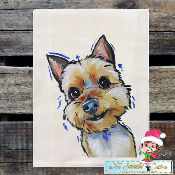 Set of 2 Yorkshire Terrier Dog Flour Sack Towel/ Tea Towel