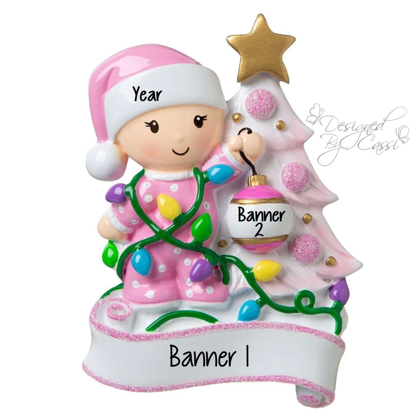 Christmas Ornament Girl Decorating Tree /Children Kids Toddler 1st Christmas- Personalized + Free Shipping!