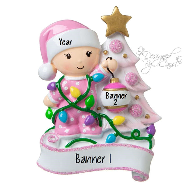 Christmas Ornament Girl Decorating Tree /Children Kids Toddler 1st Christmas- Personalized + Free Shipping!