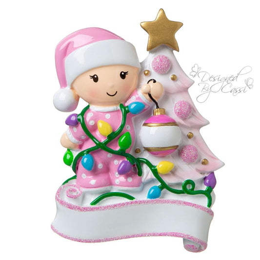 Christmas Ornament Girl Decorating Tree /Children Kids Toddler 1st Christmas- Personalized + Free Shipping!