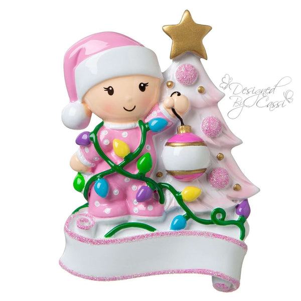 Christmas Ornament Girl Decorating Tree /Children Kids Toddler 1st Christmas- Personalized + Free Shipping!