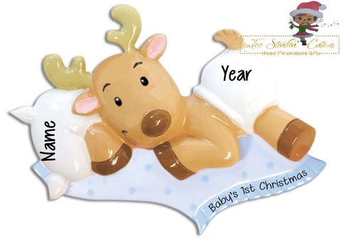 Christmas Ornament Reindeer Baby Boy/ Baby's 1st Christmas/ Newborn/ New Baby - Personalized + Free Shipping!