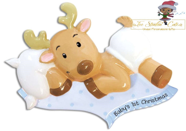 Christmas Ornament Reindeer Baby Boy/ Baby's 1st Christmas/ Newborn/ New Baby - Personalized + Free Shipping!