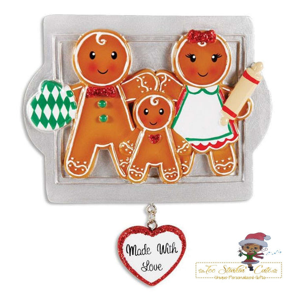Christmas Ornament Gingerbread Made with Love Family of 3/ Friends/ Coworkers Personalized! + Free Shipping!