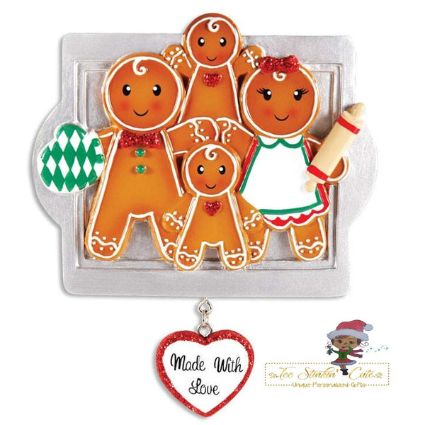 Christmas Ornament Gingerbread Made with Love Family of 4/ Friends/ Coworkers Personalized! + Free Shipping!