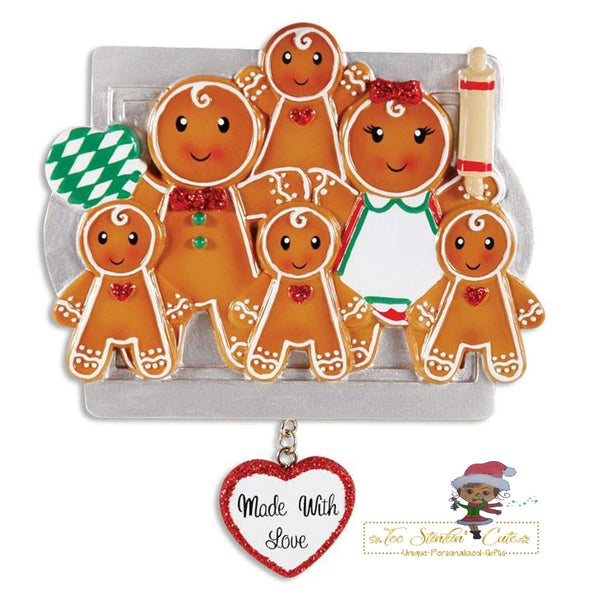 Christmas Ornament Gingerbread Made with Love Family of 6/ Friends/ Coworkers Personalized! + Free Shipping!