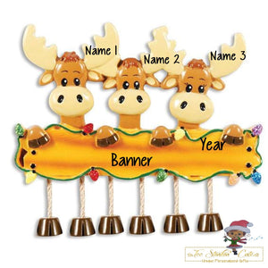 Christmas Ornament Moose Family of 3/ Friends/ Coworkers - Personalized + Free Shipping! Reindeer