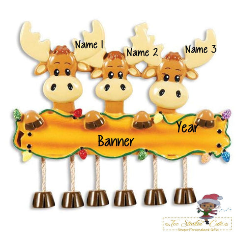 Christmas Ornament Moose Family of 3/ Friends/ Coworkers - Personalized + Free Shipping! Reindeer