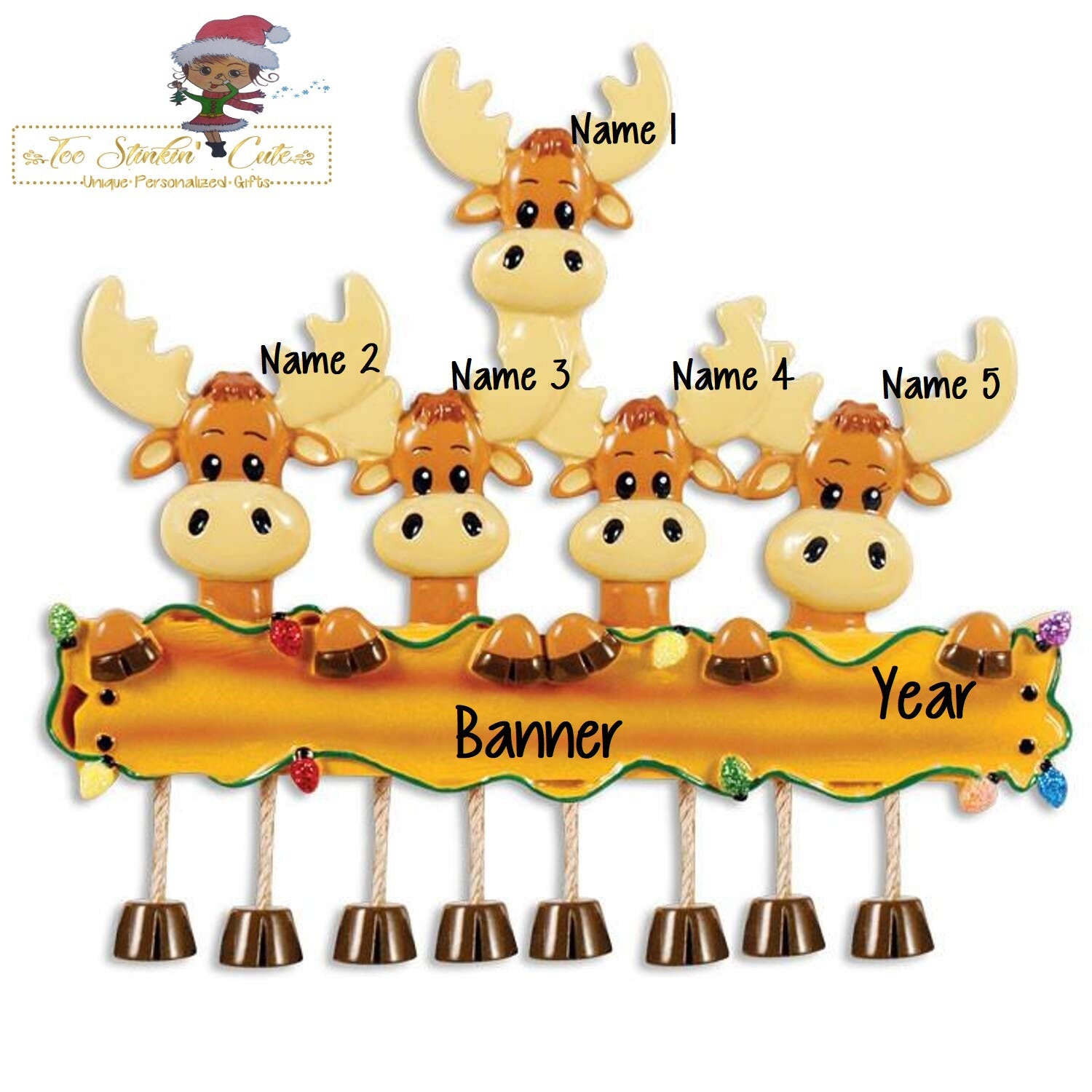 Christmas Ornament Moose Family of 5/ Friends/ Coworkers - Personalized + Free Shipping! Reindeer