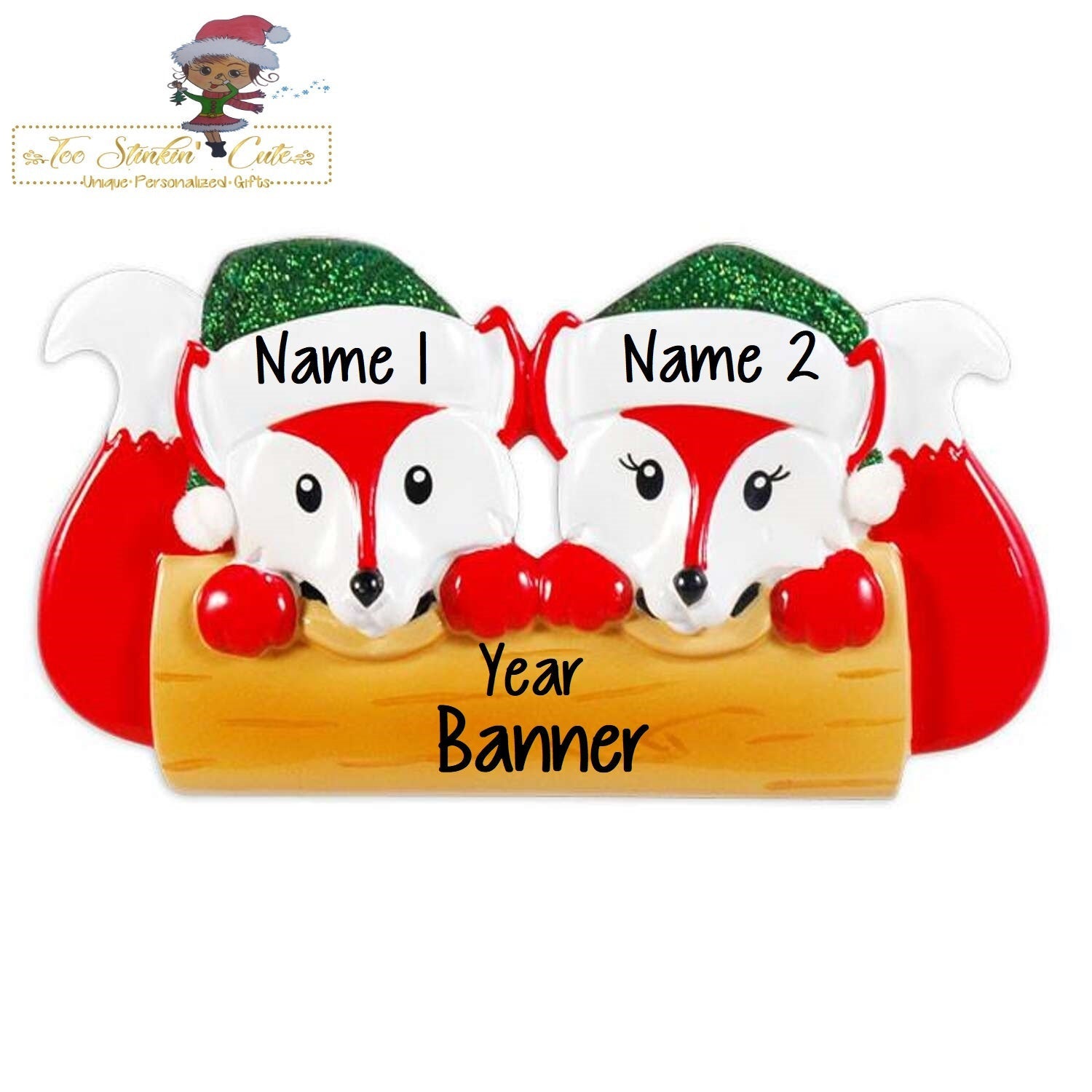 Christmas Ornament Fox Family of 2/ Couple/ Newlywed/ Friends/ Coworkers Personalized! + Free Shipping!