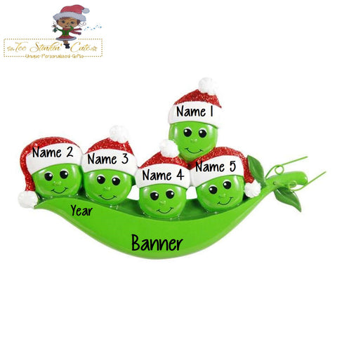 Christmas Ornament Pea Family of 5/ Pea Pod/ Friends/ Coworkers Personalized! + Free Shipping!