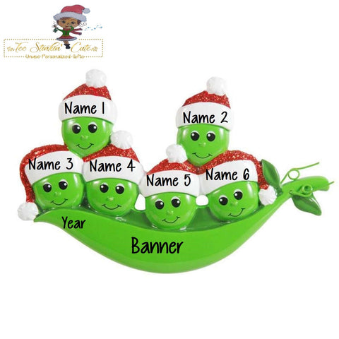 Christmas Ornament Peas in a Pod Family of 6/ Friends Family Coworkers - Personalized + Free Shipping!