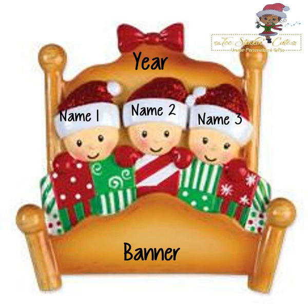 Personalized Christmas Ornament Pajama Bed Family of 3 + Free Shipping!