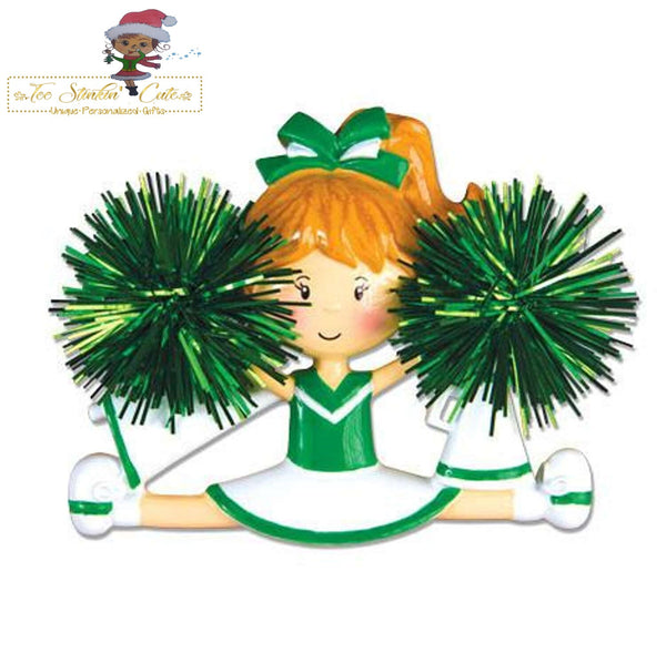 Christmas Ornament Girl Cheerleader Green/ Cheer/ Pom Pom/ Kids/ Child/ Play Personalized! + Free Shipping!