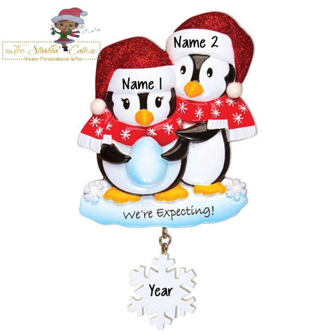 Christmas Ornament We're Expecting! Penguins/ Pregnant/ New Baby/ Newborn/ Expecting Baby/ Family of 3- Personalized + Free Shipping!