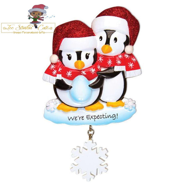 Christmas Ornament We're Expecting! Penguins/ Pregnant/ New Baby/ Newborn/ Expecting Baby/ Family of 3- Personalized + Free Shipping!